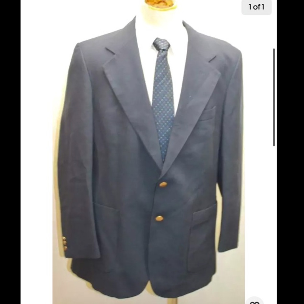 Debenhams England Men Blazer Navy Blue 2 Gold Toned Buttons 44R Lined